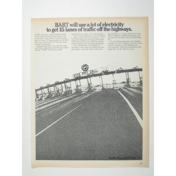 1972 Vintage BART Electricity Usage Traffic Print Ad Pacific Gas & Electric Co - Picture 1 of 2